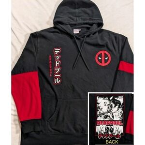 Marvel Deadpool Hoodie Graphic Black Red Japanese Manga Comic Style XL